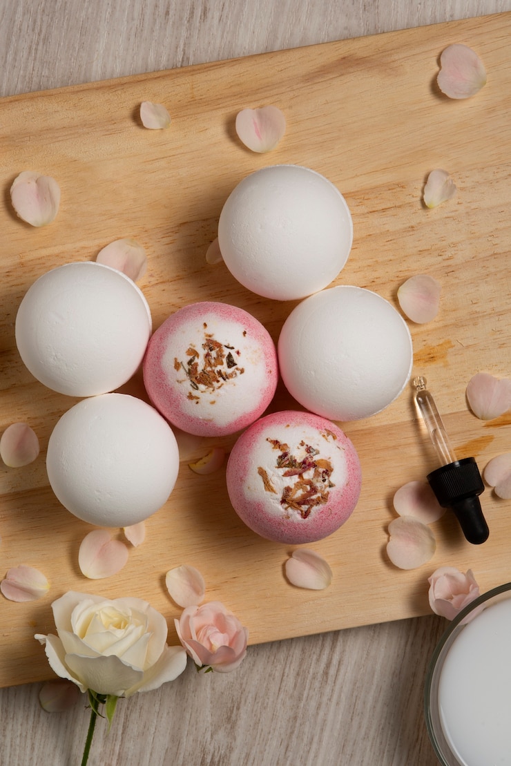 Free Photo above view therapeutic  bath bombs still life