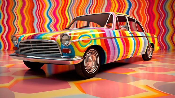 Free Photo view of three-dimensional car with colorful pattern