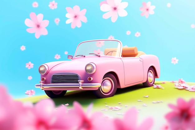 Vista di un'auto tridimensionale con fiori