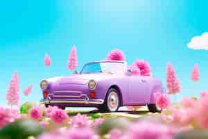 Free photo view of three-dimensional car with flowers