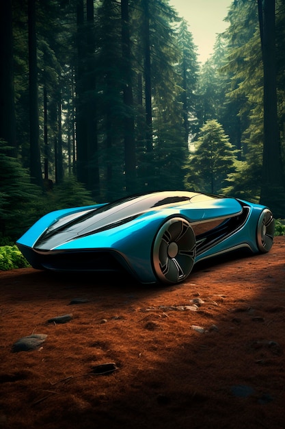 Free photo view of three-dimensional car with nature landscape