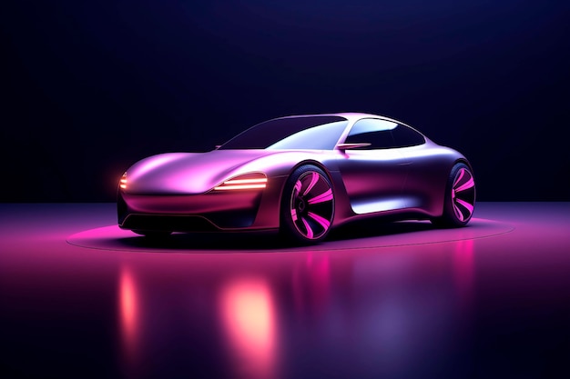 Free photo view of three-dimensional car with neon lights