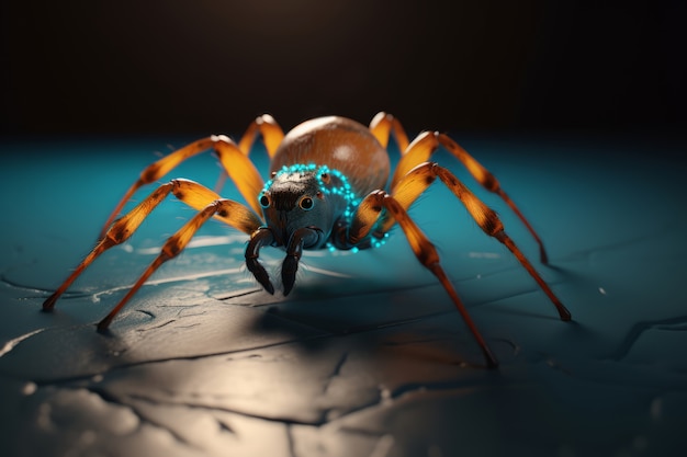 View of three-dimensional spider with legs and chelicerae