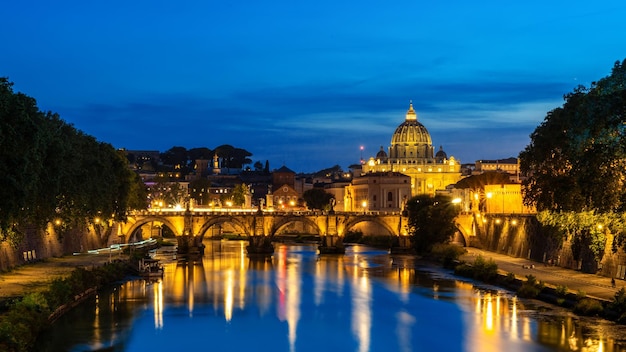 View of the Tiber River in the center of Rome Italy