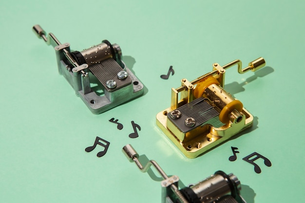 Free photo view of tiny music boxes collection