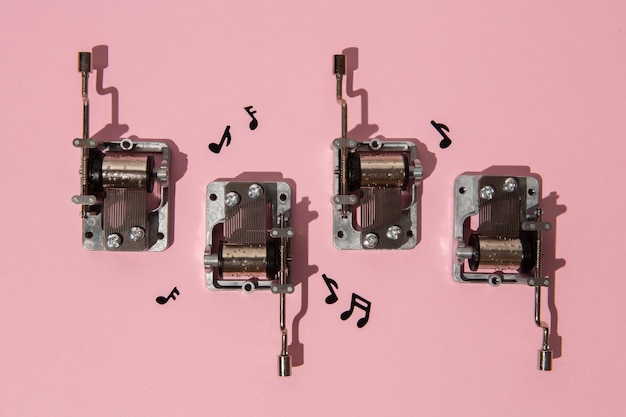 Free photo view of tiny music boxes collection