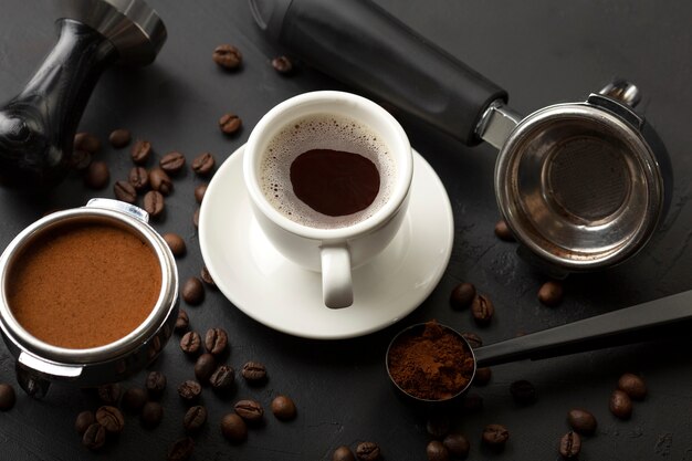 View of tool used for pressing and making coffee