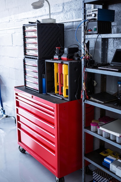 View of toolbox and machines