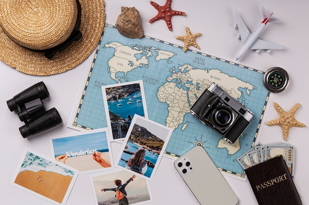 Free photo above view travel items assortment