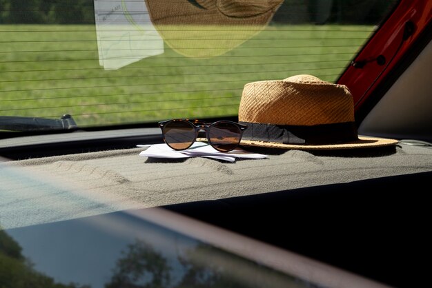 View of travel items inside car ready for trip