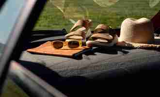 Free photo view of travel items inside car ready for trip