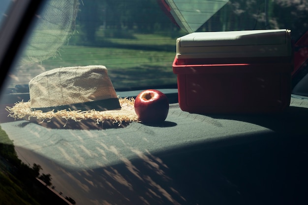 Free photo view of travel items inside car ready for trip