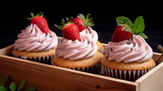 View of tray filled with delicious and sweet cupcake desserts