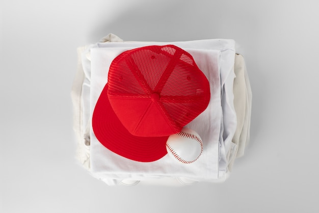 View Of Trucker Hat With Baseball Equipment