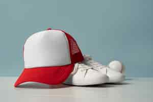 Free photo view of trucker hat with baseball equipment