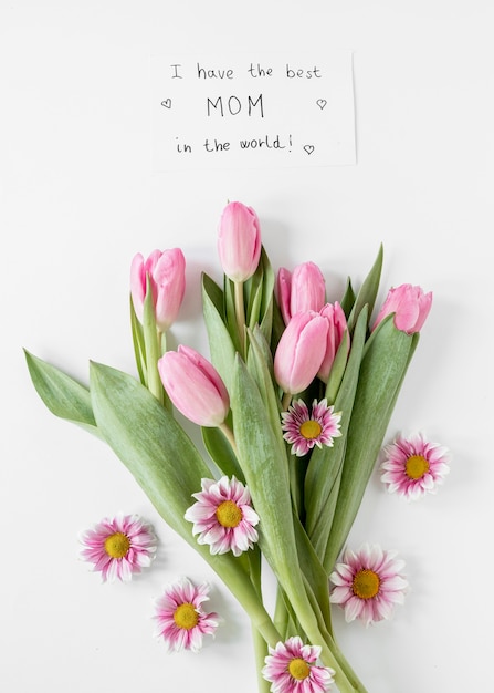 Free photo above view tulips arrangement