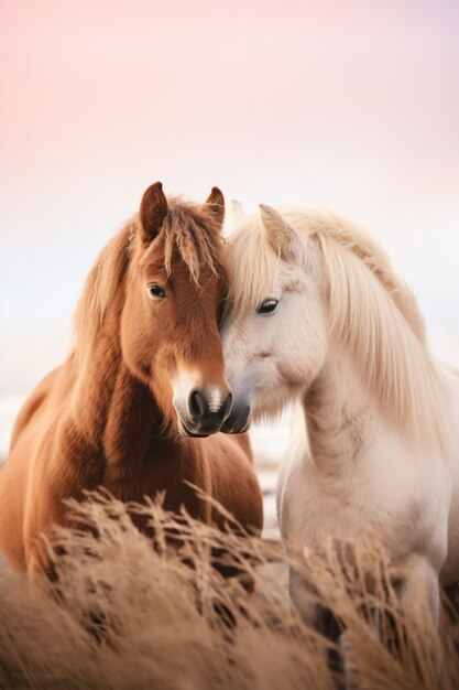 View of two horses in nature