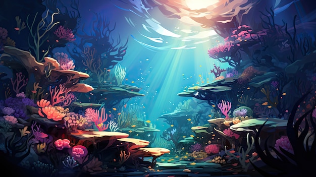 Free photo view of underwater sea life in cartoon style