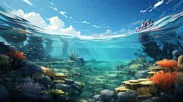 Free photo view of underwater sea life in cartoon style