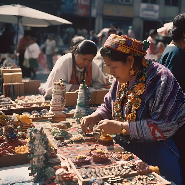 Foto gratuita vista di sconosciuti nepalesi che vendono souvenir al mercato di strada di kathmandu al mattino