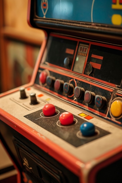 Free photo view of vintage arcade machine in nutshell tones