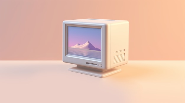 Free photo view of vintage computer with simple background