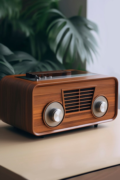 View of vintage radio device in nutshell tones