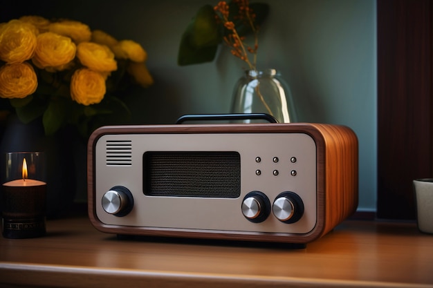 Foto gratuita vista di un dispositivo radio vintage in tonalità di noce