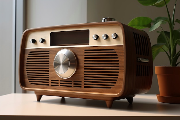 Foto gratuita vista di un dispositivo radio vintage in tonalità di noce