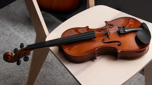 Vista del violino nel negozio di strumenti musicali