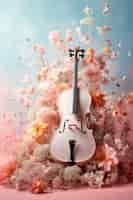 Free photo view of violin with blossoming spring flowers