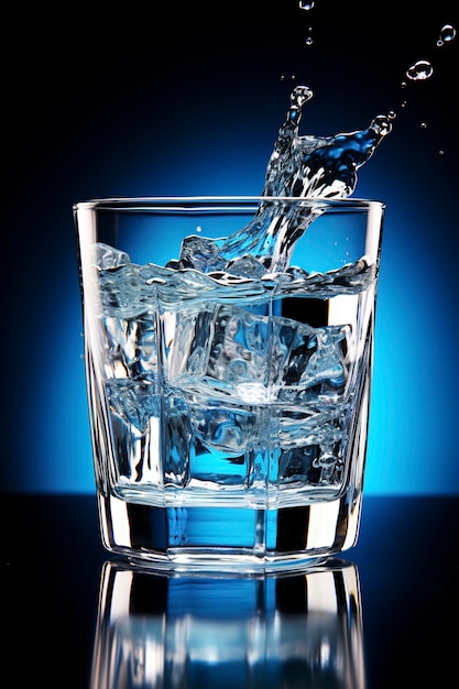 View of water being poured in glass with ice