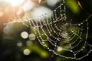 Free photo view of water drops on spider web