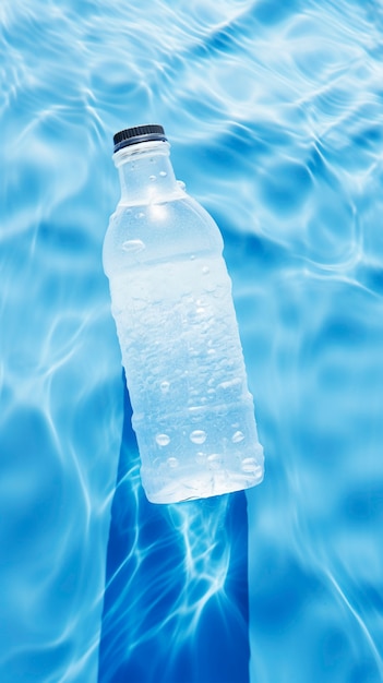 Вид на воду с пластиковой бутылкой