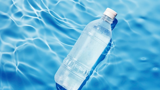 Вид на воду с пластиковой бутылкой