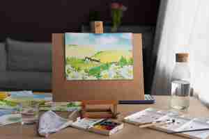 Free photo view of watercolor art in the studio