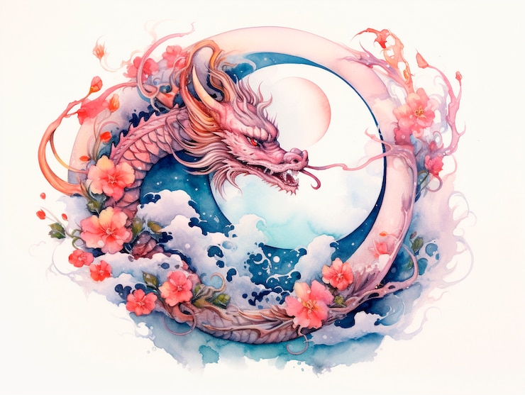 無料Photo 水彩のドラゴンの景色