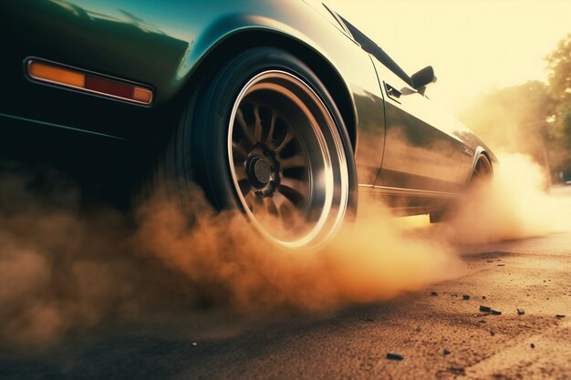 View of wheel on car running at high speed