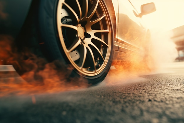 Free photo view of wheel on car running at high speed