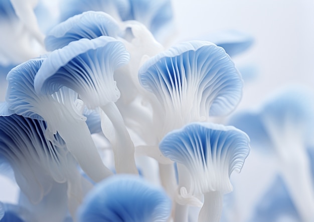 View of white and blue mushrooms