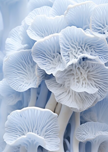 View of white and blue mushrooms