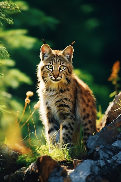 Vista della lince rossa selvatica in natura