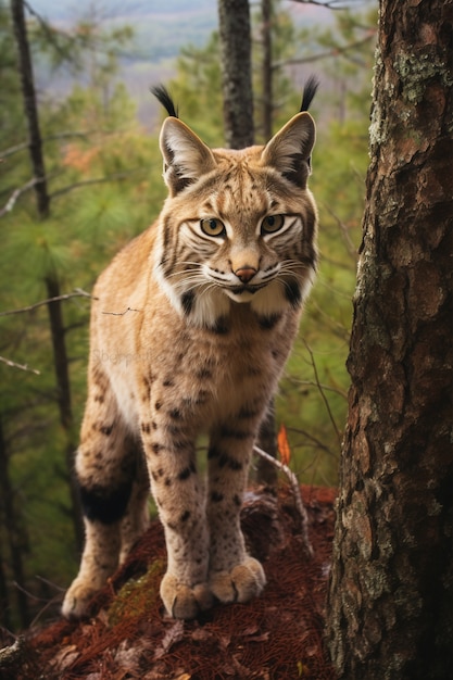 Foto gratuita vista della lince rossa selvatica in natura