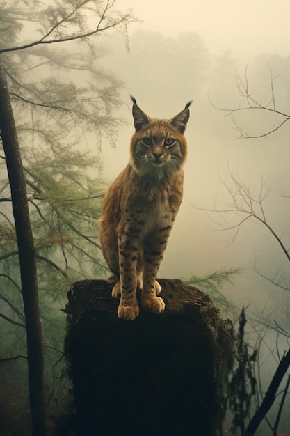 Foto gratuita vista della lince rossa selvatica in natura