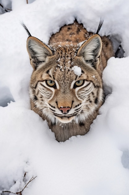 Free photo view of wild bobcat with snow in winter