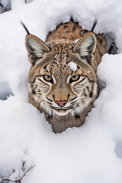 冬の雪と野生のボブキャットの眺め