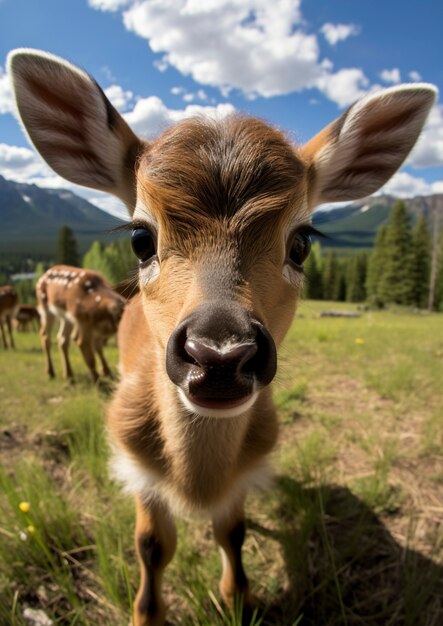 View of wild elk out in nature