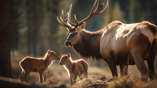 Free photo view of wild elk roaming in nature landscape