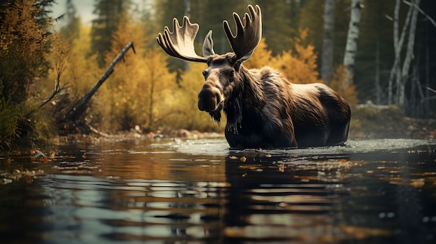 Free photo view of wild elk roaming in nature landscape