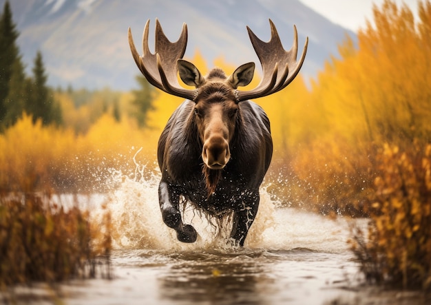 View of wild elk with nature landscape